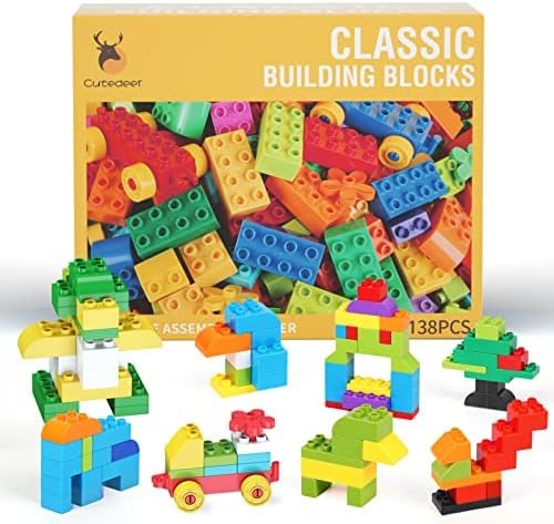 Cutedeer 138 piece big building blocks set with large colorful bricks for toddlers