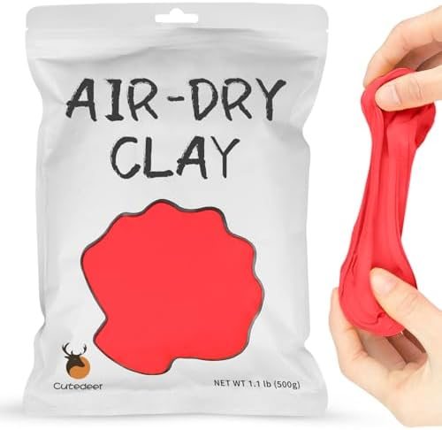 Sealed bag of Cutedeer red air dry clay next to a modelled red apple